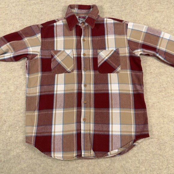 Big Mac Flannel Shirt Mens Large Red Beige Plaid JCPenny 80s VTG Made USA - Picture 3 of 13